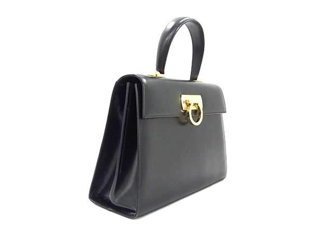 Salvatore Ferragamo EA One Shoulder Leather Bag Black 2way Gancini Handle Black